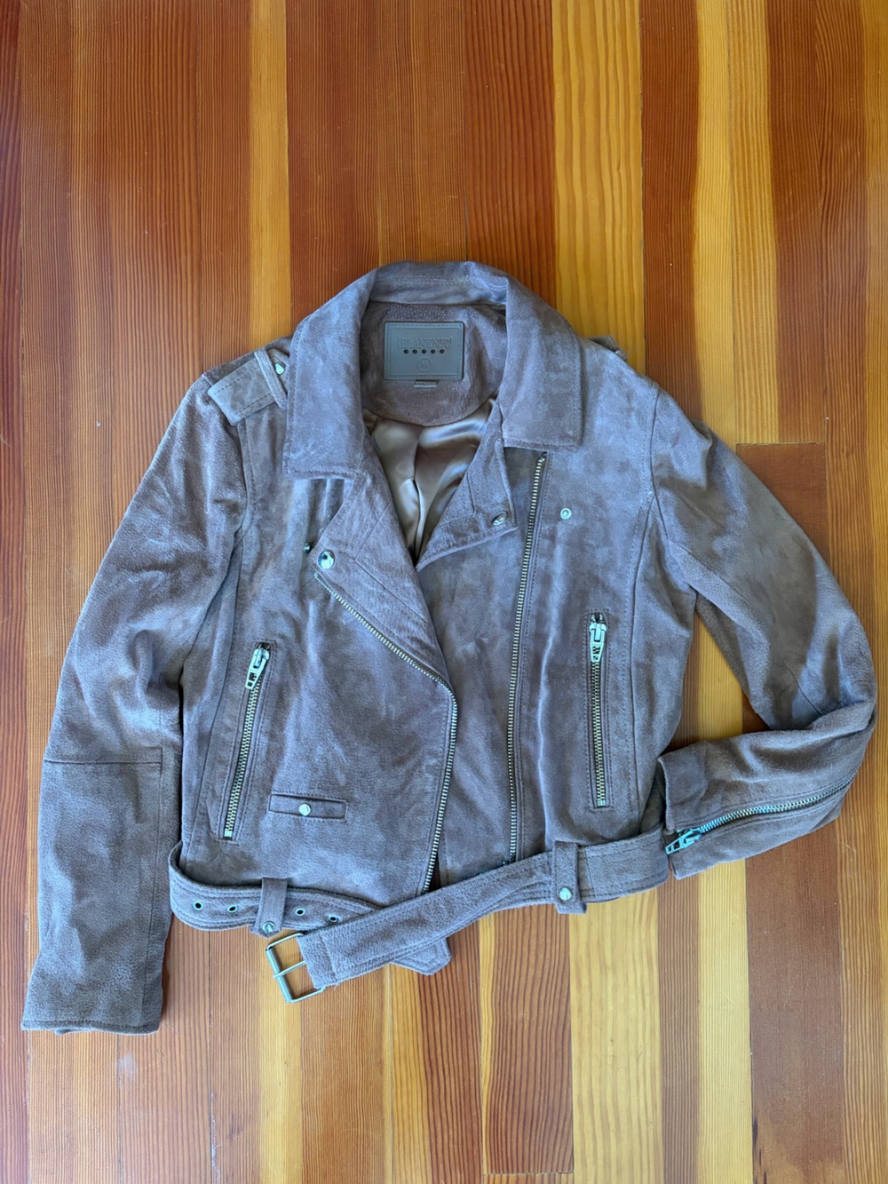 BLANKNYC Genuine Suede Moto Jacket Taupe Brown Size M